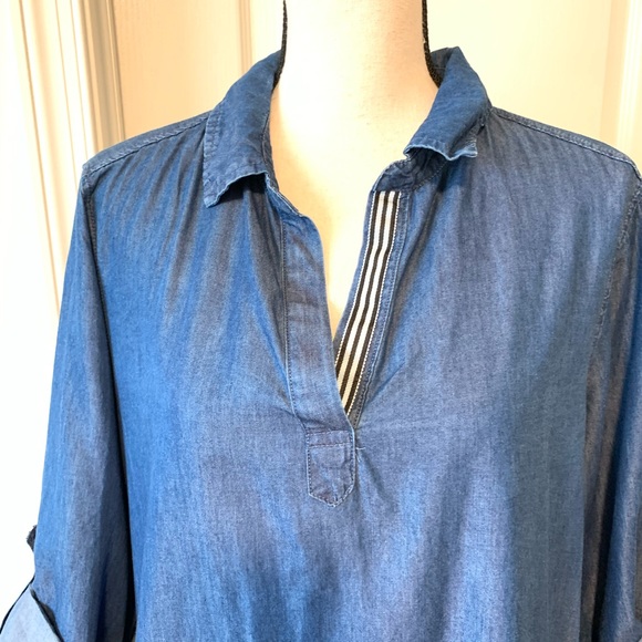 LUXOLOGY Chambray Collared Shirt Dress—SZ. 10 - Picture 2 of 11